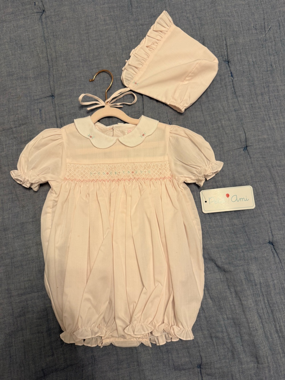 Petit Ami - 9 months - Classic Pink Smocked Girls' Dress with Peter Pan Collar